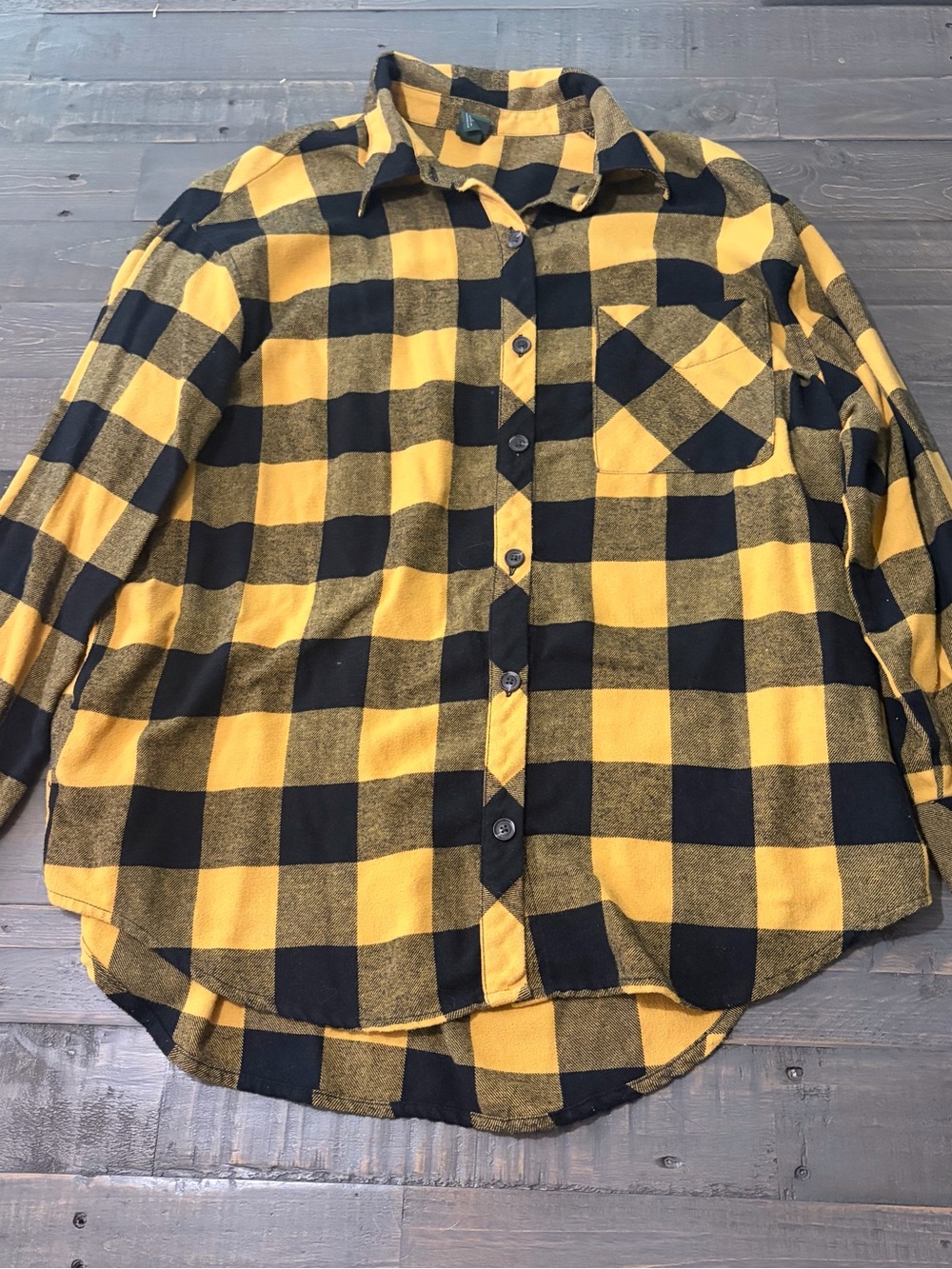 Wild Fable Yellow Black Buffalo Plaid Flannel Button Up Shirt Medium